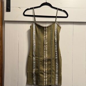 Urban Outfitters Ribbed Olive Green Dress XS NWT Lace Flowers Cottagecore Boho